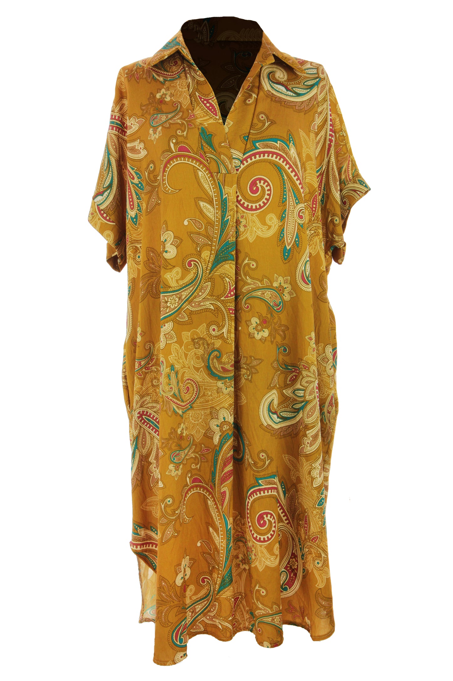 Batwing Collar Paisley Print Midi