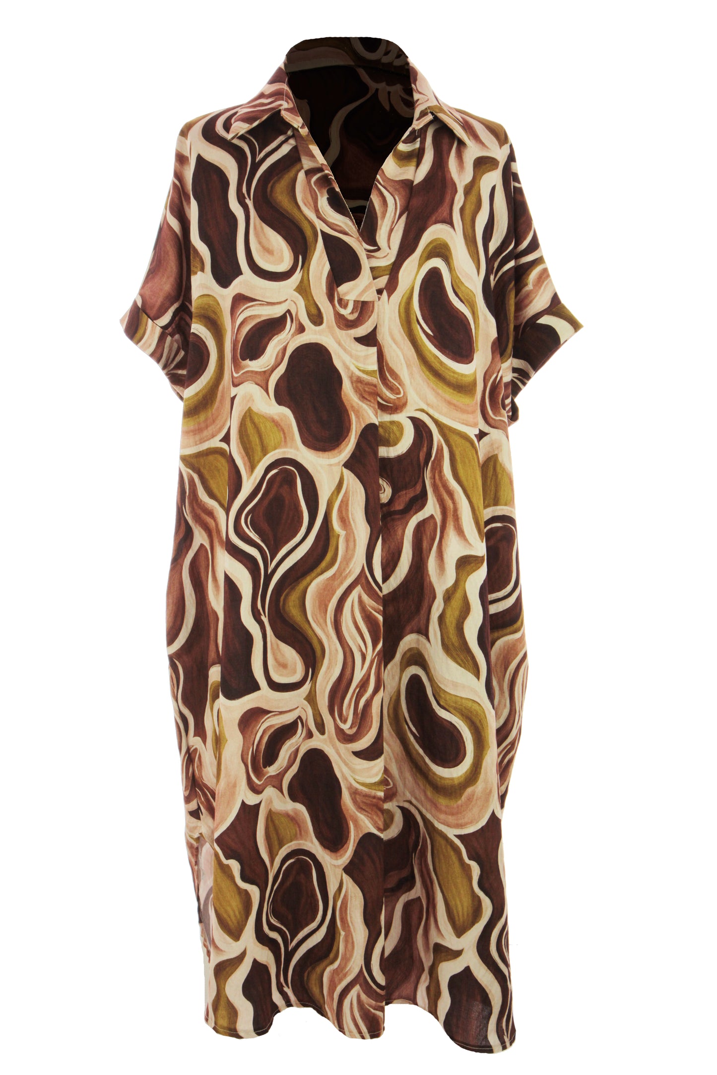 Batwing Collar Abstract Print Midi