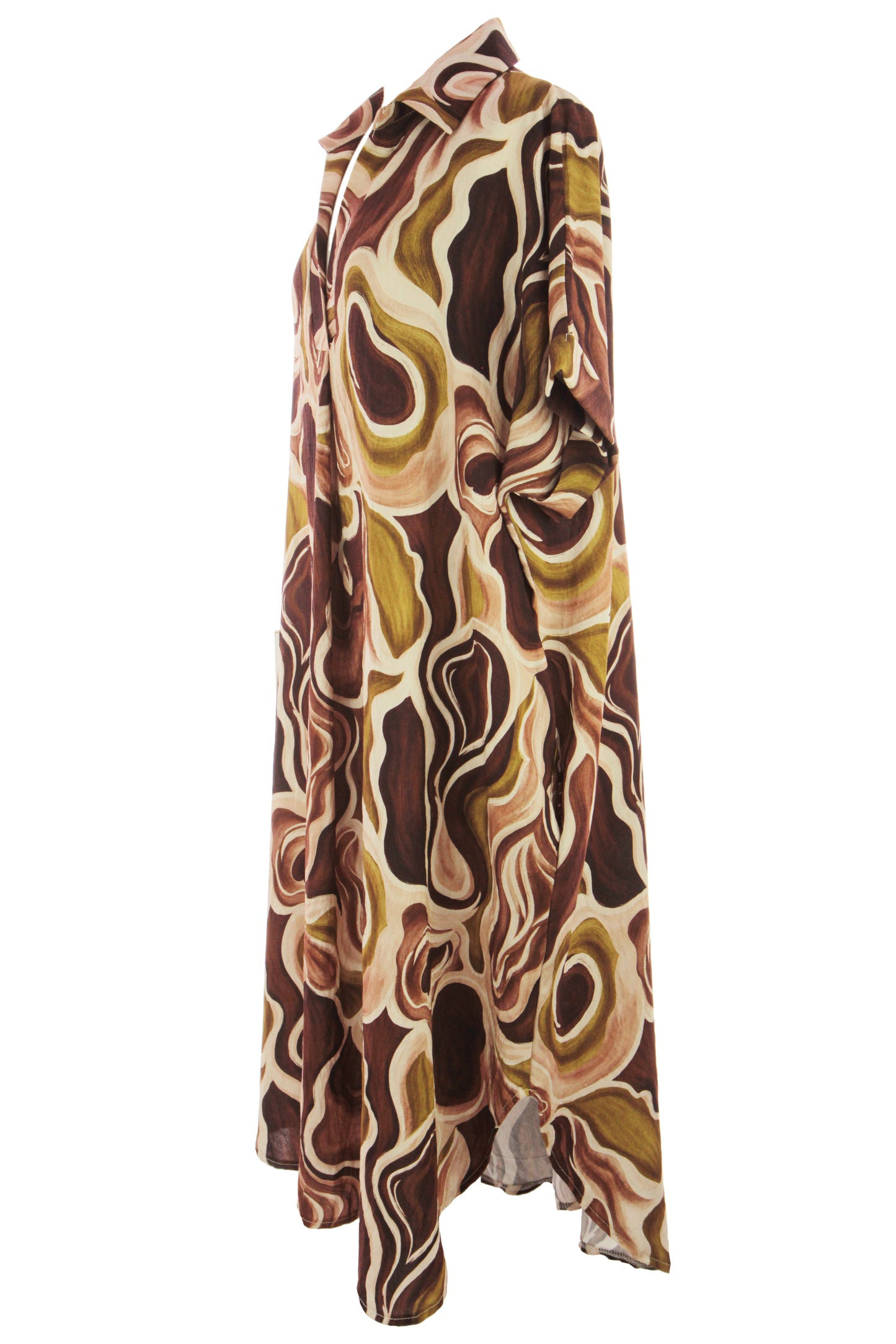 Batwing Collar Abstract Print Midi