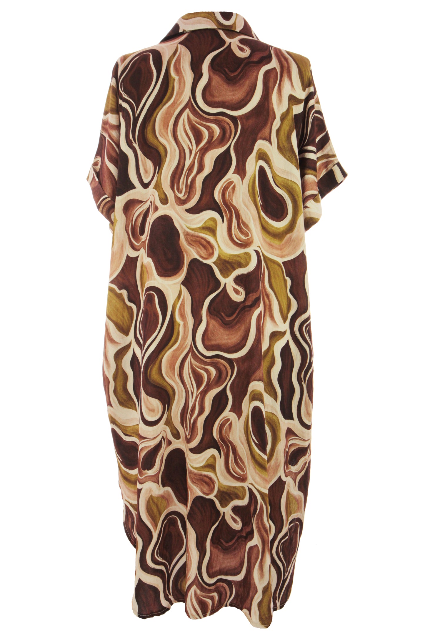 Batwing Collar Abstract Print Midi