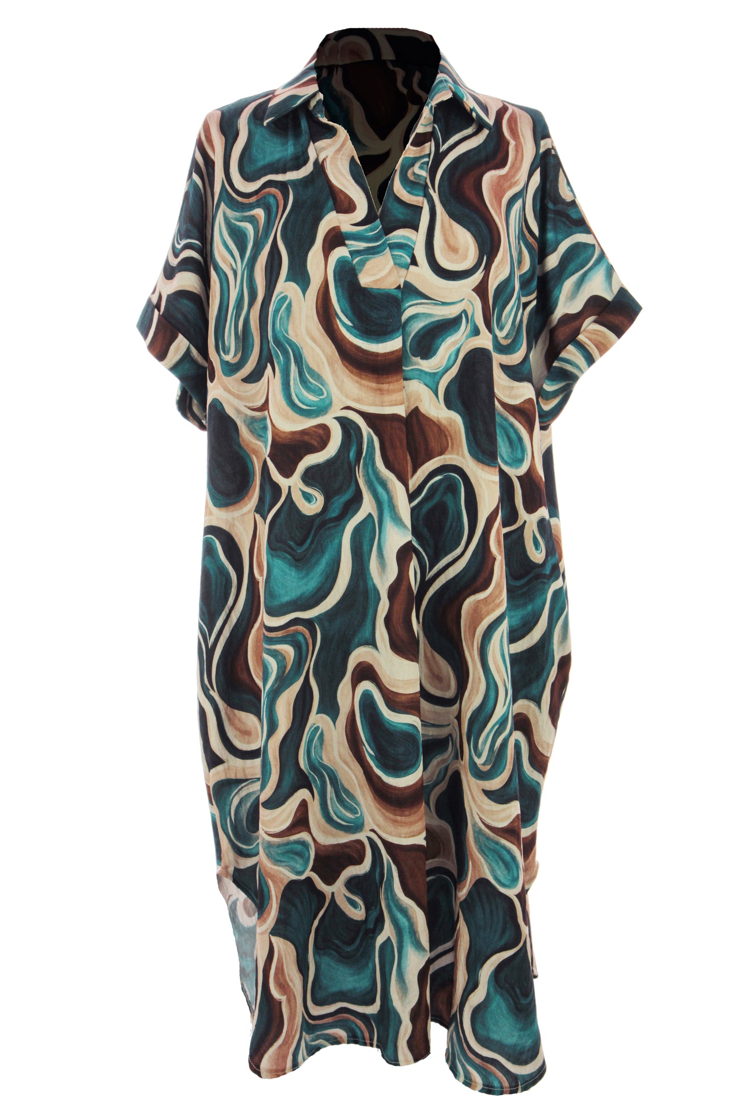 Batwing Collar Abstract Print Midi