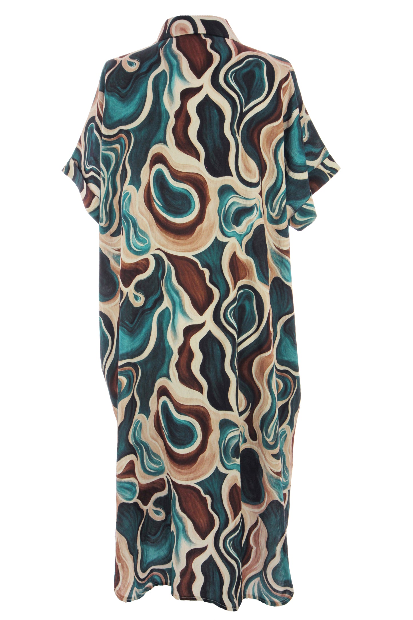 Batwing Collar Abstract Print Midi