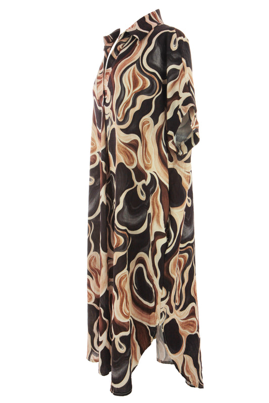 Batwing Collar Abstract Print Midi