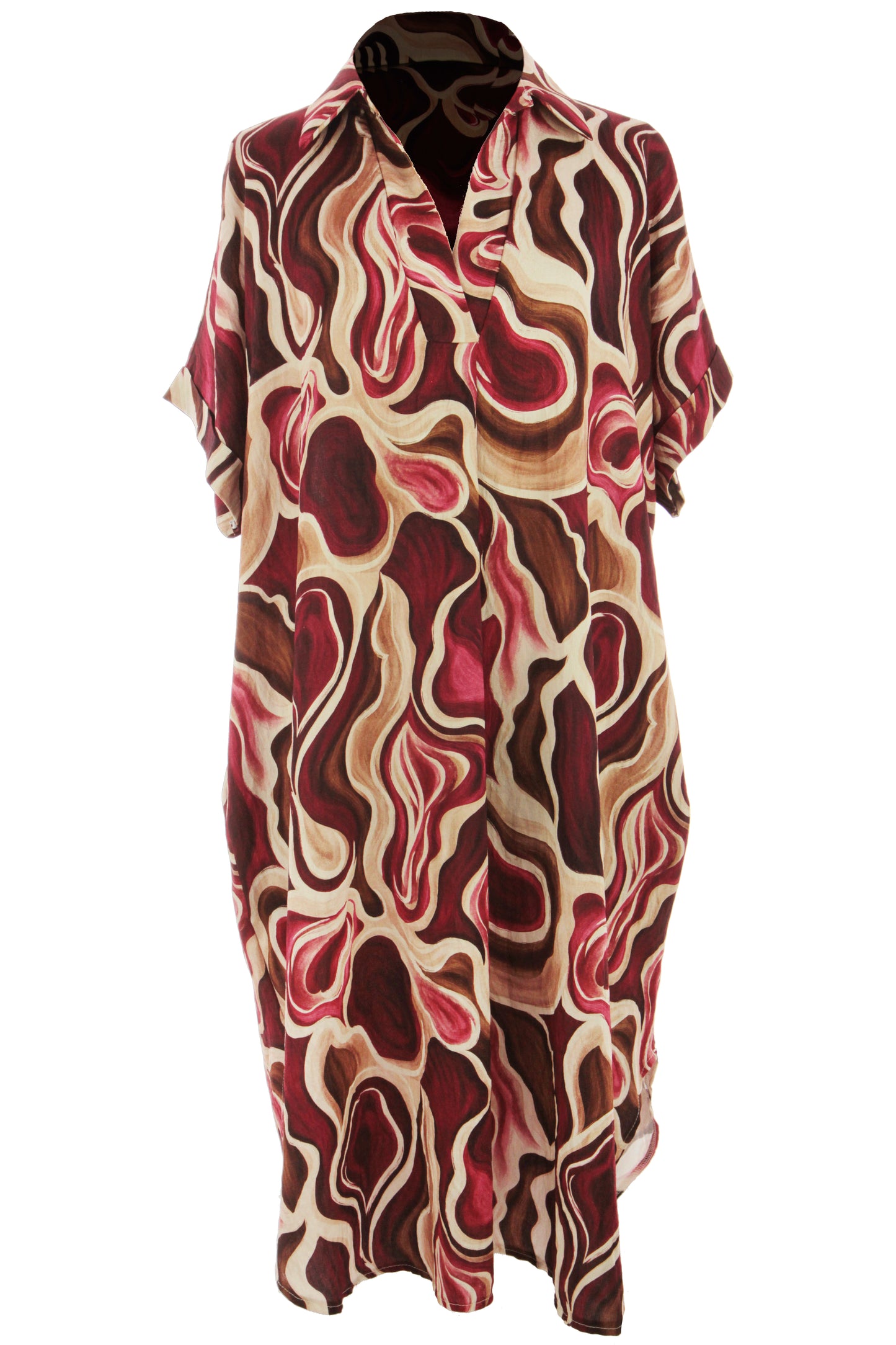 Batwing Collar Abstract Print Midi