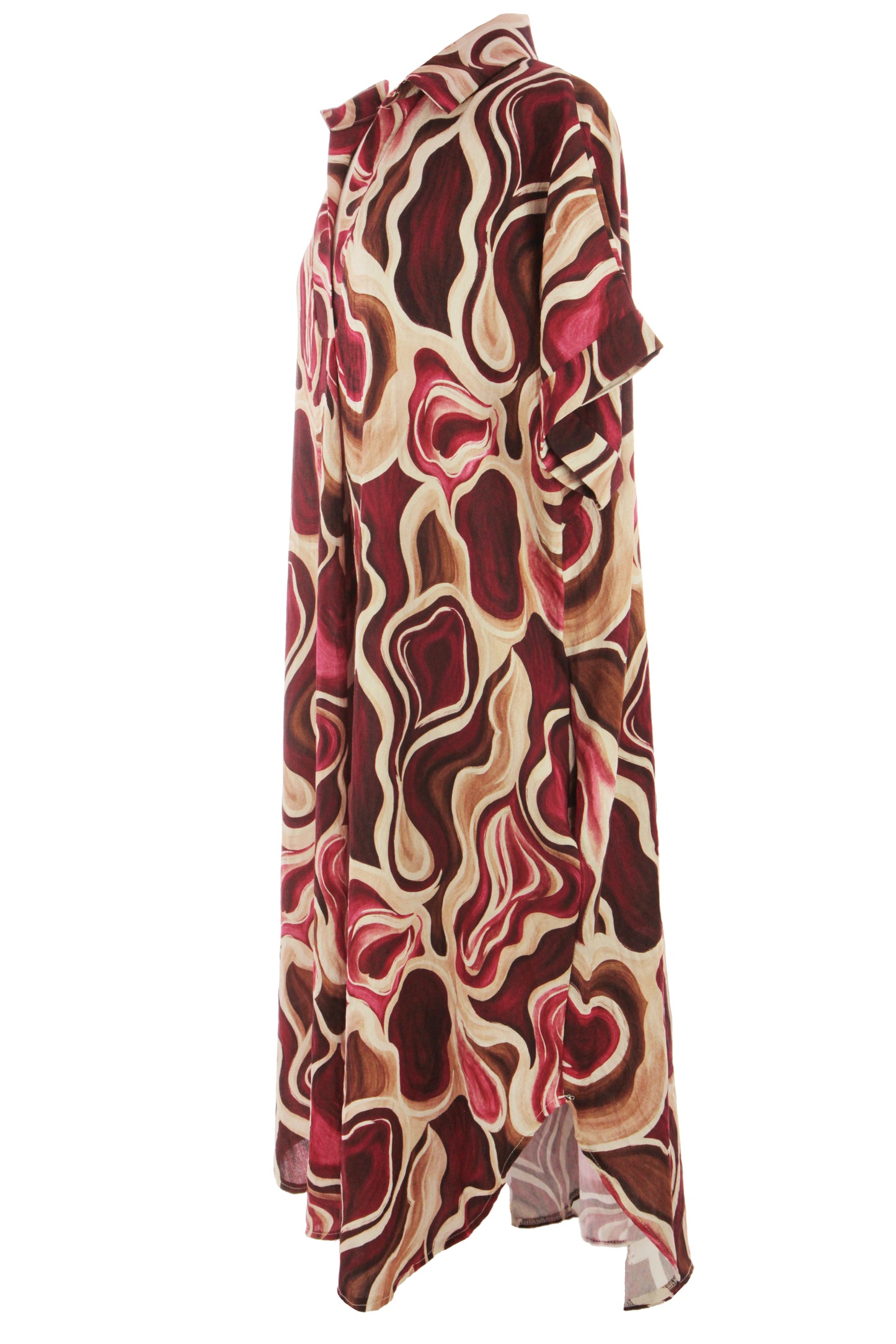 Batwing Collar Abstract Print Midi