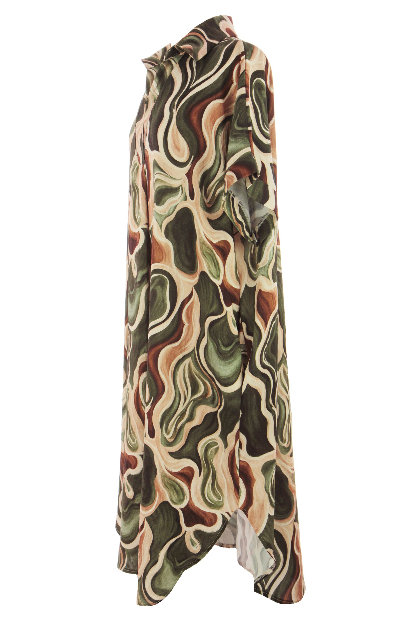 Batwing Collar Abstract Print Midi
