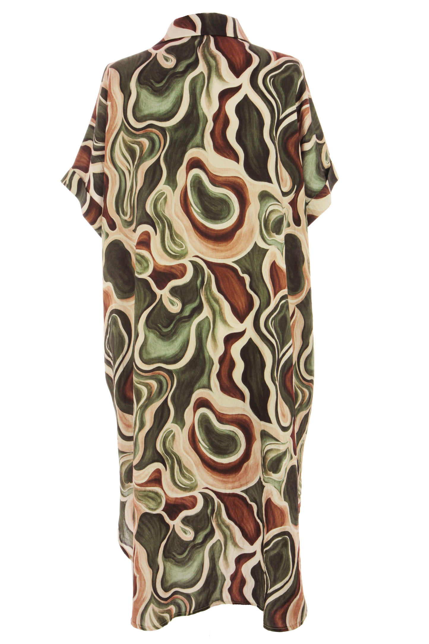 Batwing Collar Abstract Print Midi