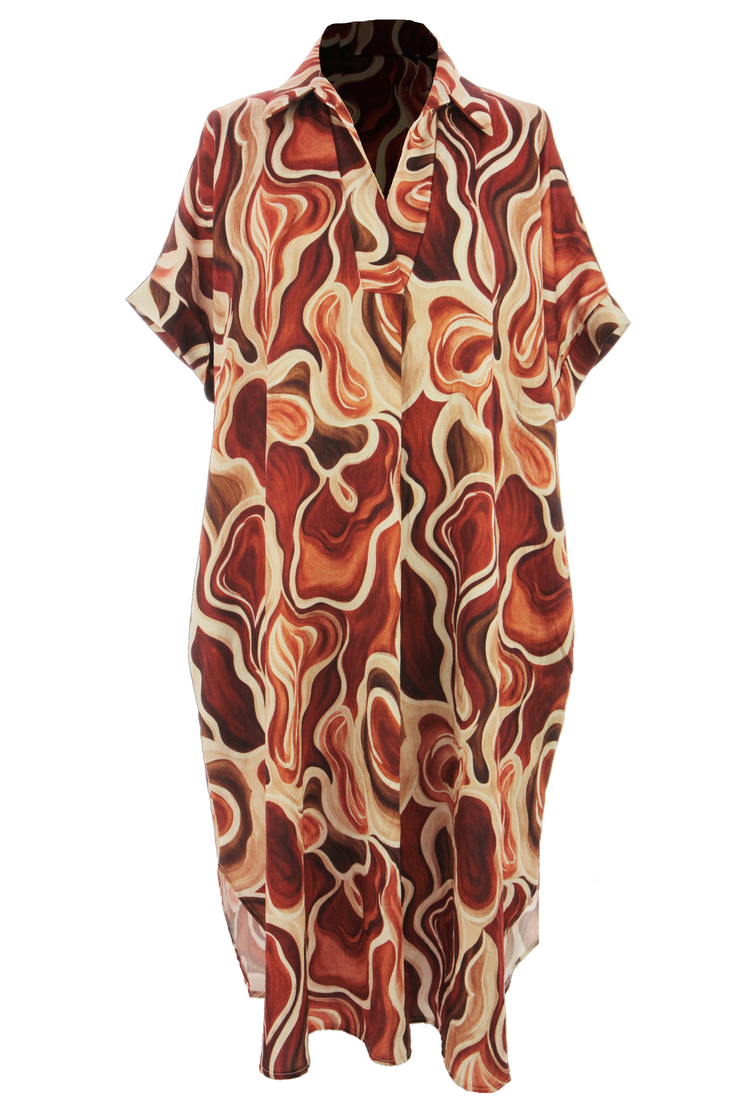 Batwing Collar Abstract Print Midi