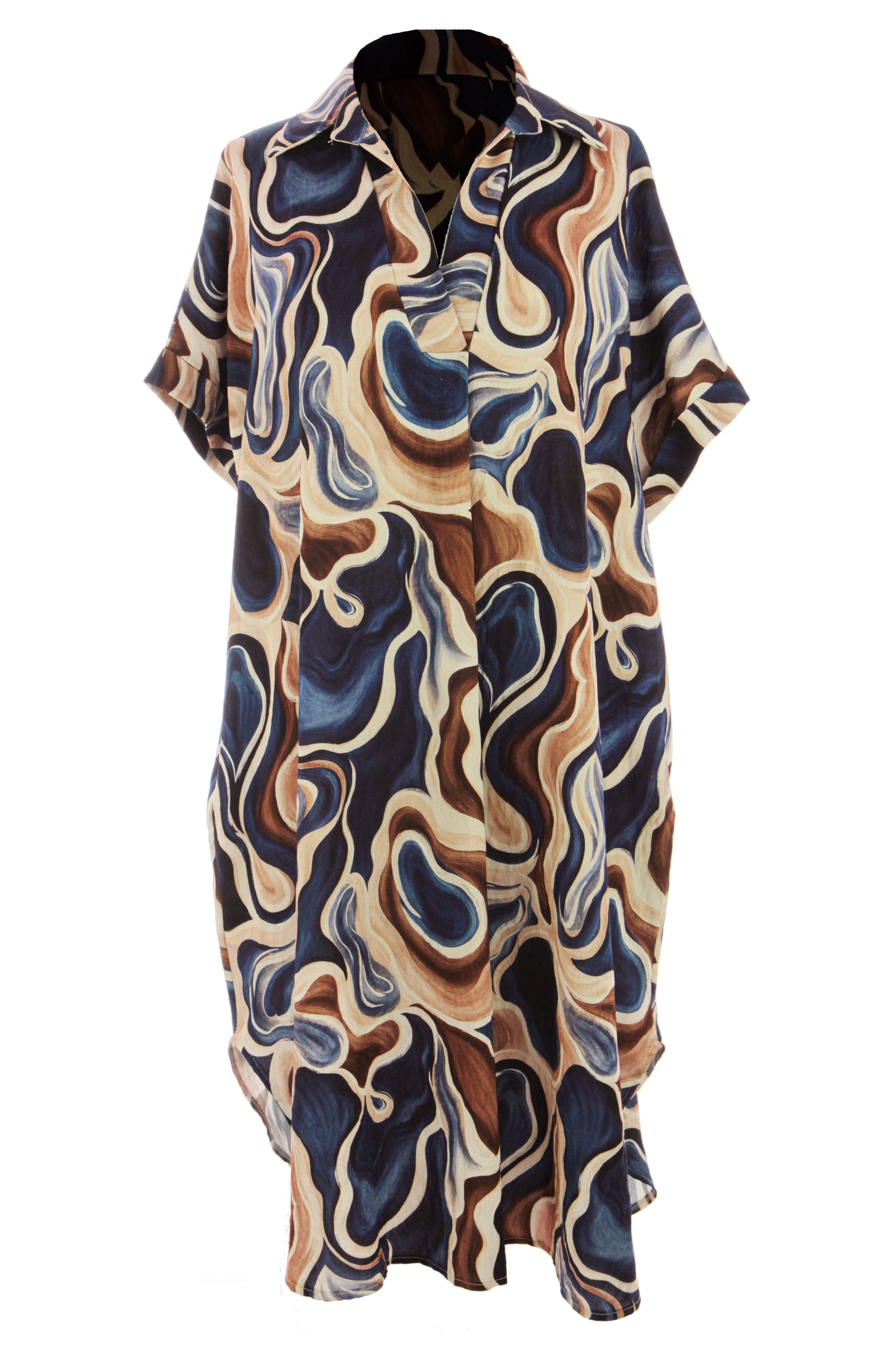 Batwing Collar Abstract Print Midi