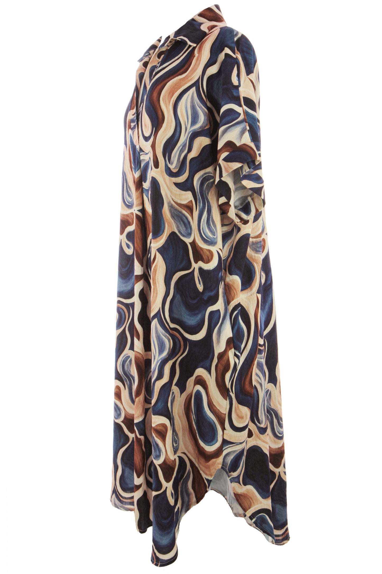 Batwing Collar Abstract Print Midi