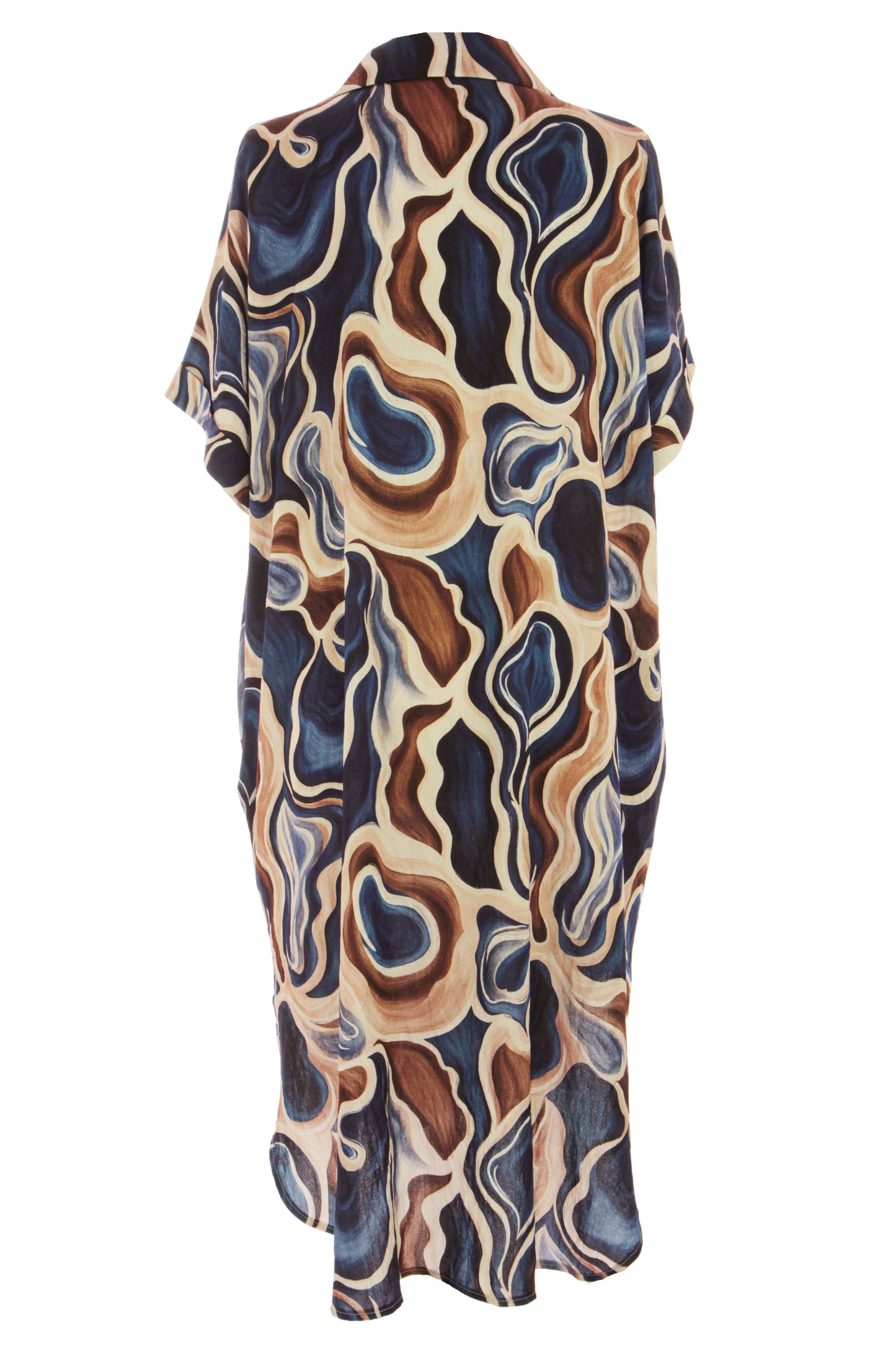 Batwing Collar Abstract Print Midi