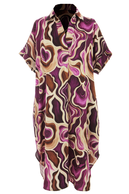 Batwing Collar Abstract Print Midi