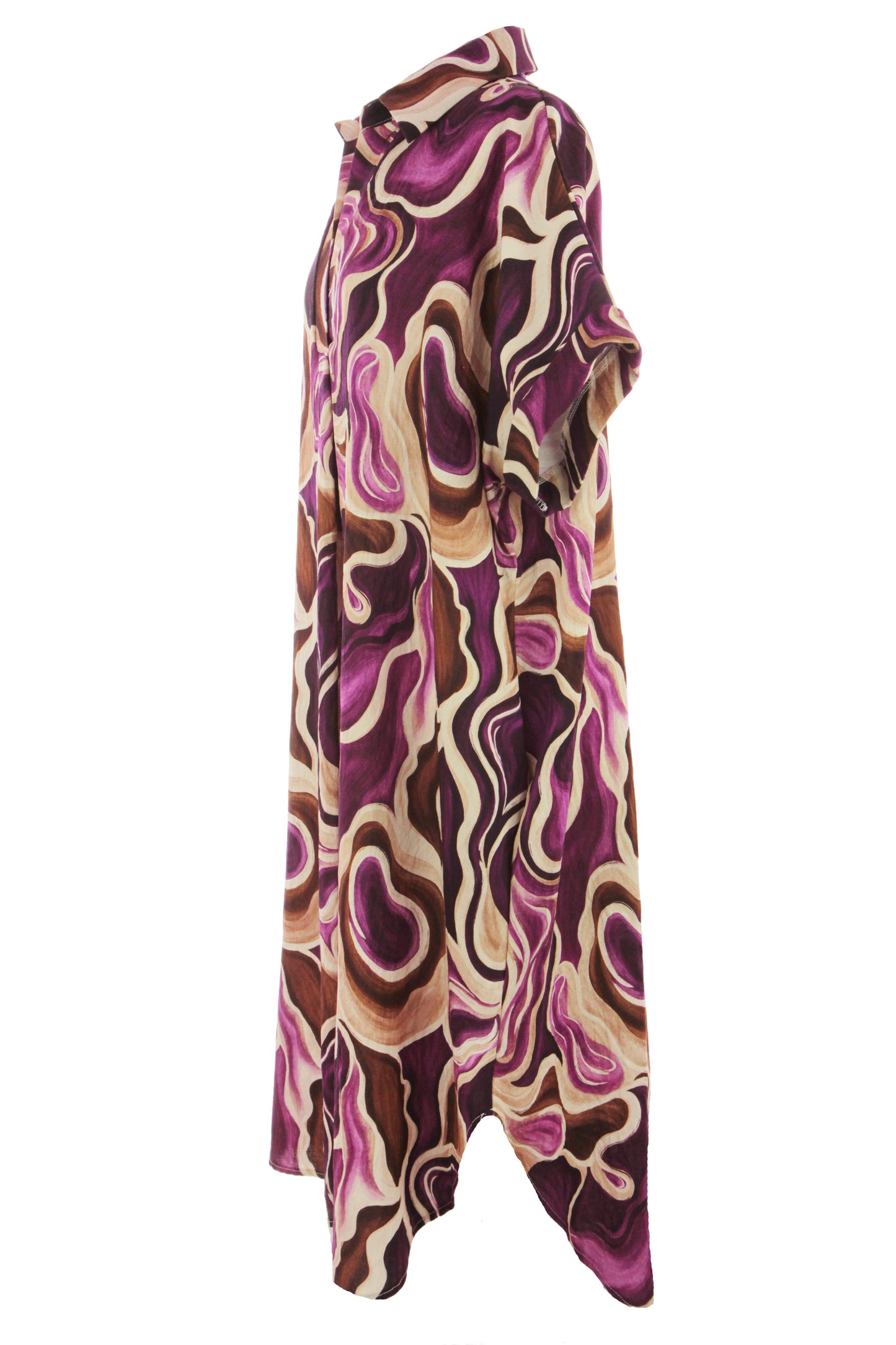 Batwing Collar Abstract Print Midi