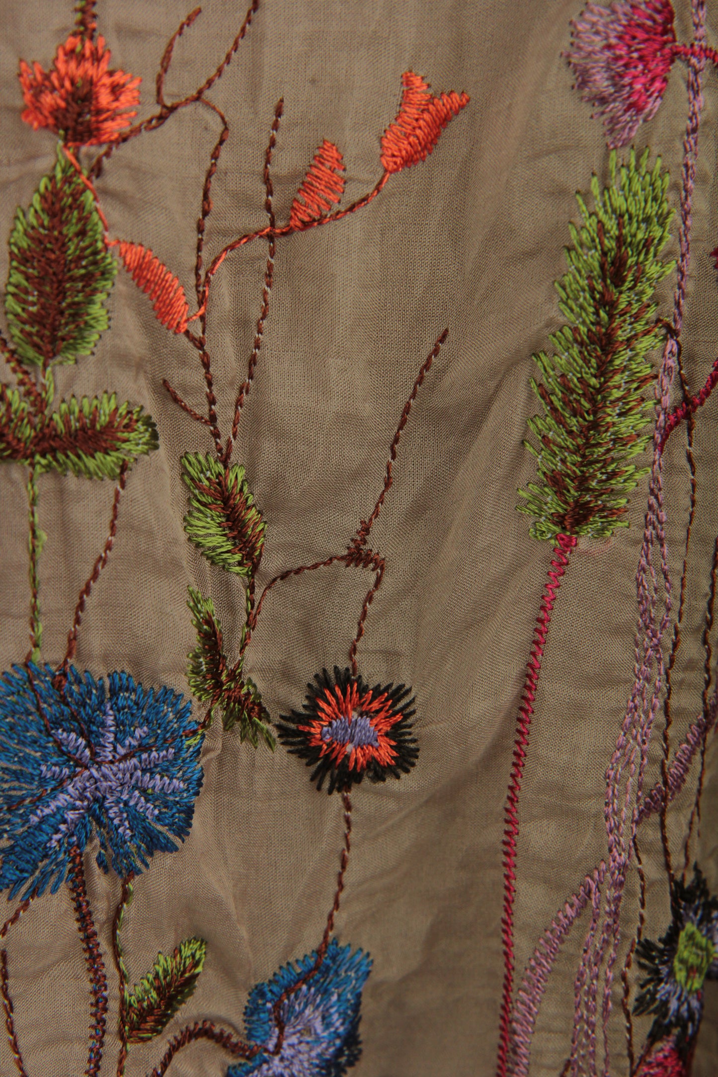 Floral Embroidery Silk Blouse