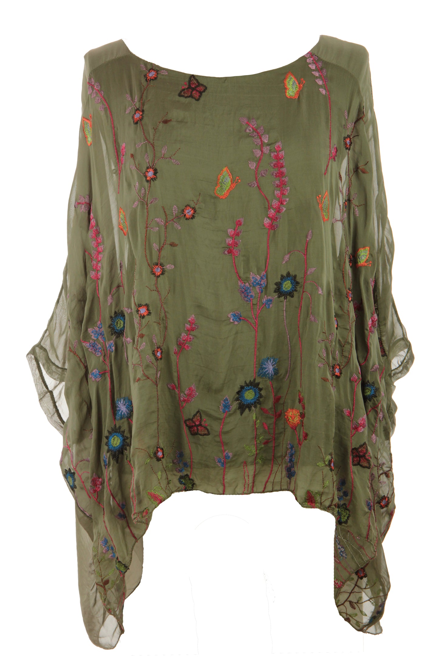 Floral Embroidery Silk Blouse