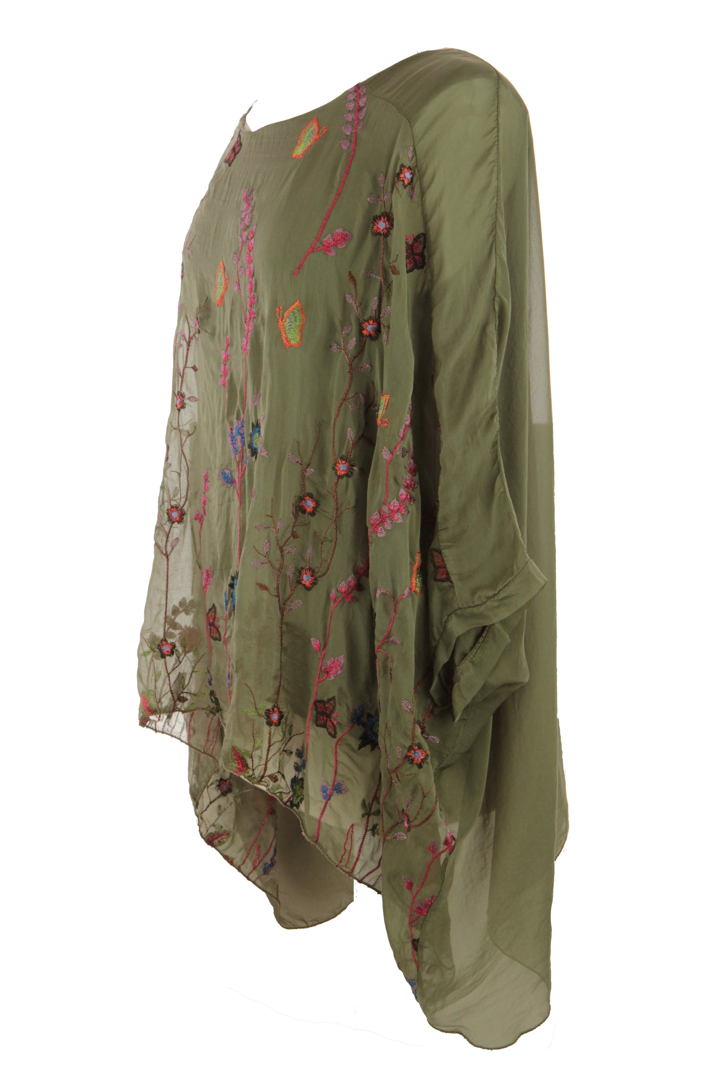 Floral Embroidery Silk Blouse