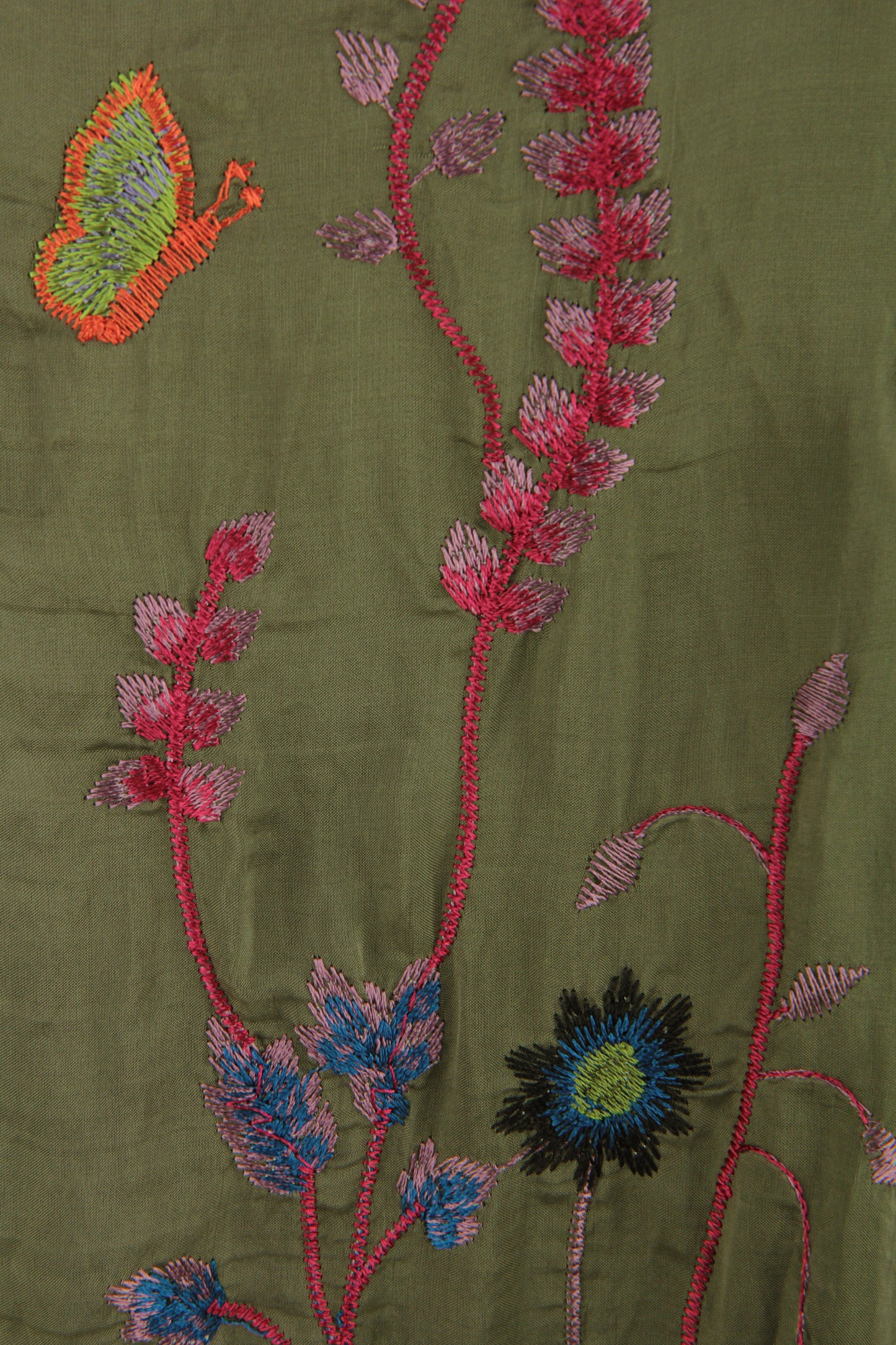 Floral Embroidery Silk Blouse