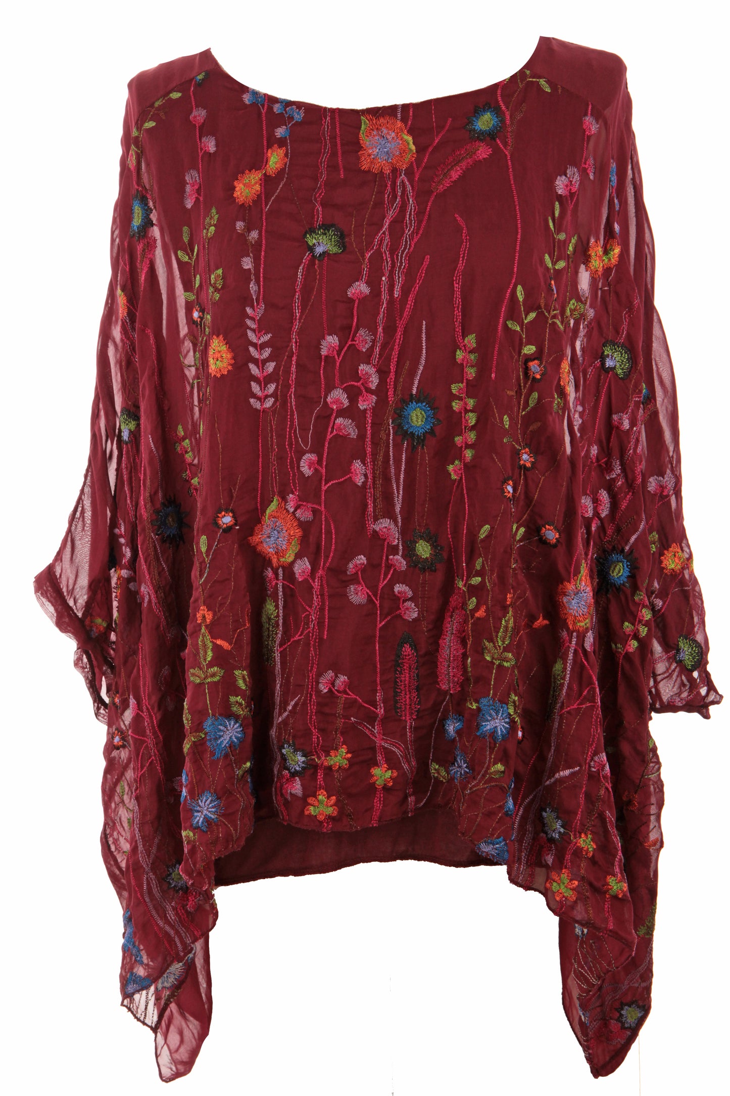 Floral Embroidery Silk Blouse