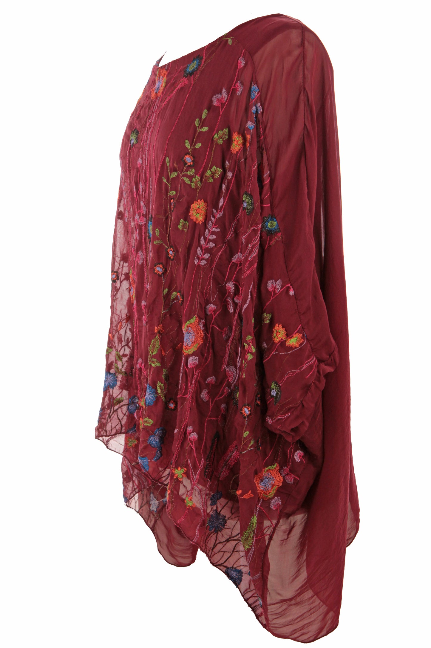 Floral Embroidery Silk Blouse