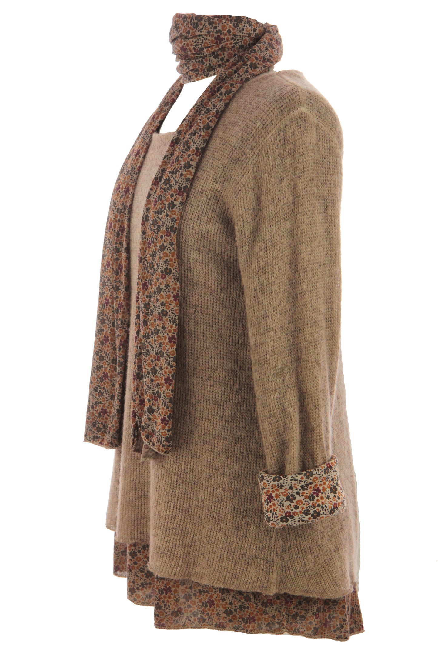 2 Piece Floral Scarf Mohair Knit Blouse