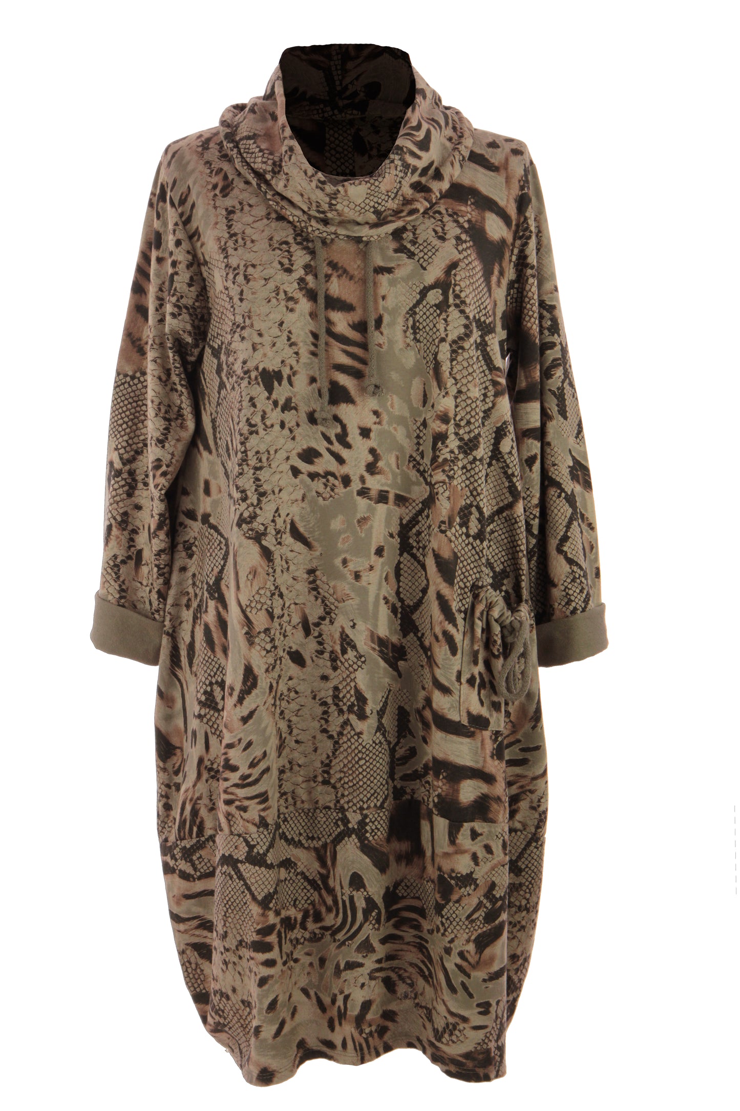 Abstract Leopard Print Cowl Neck Dress