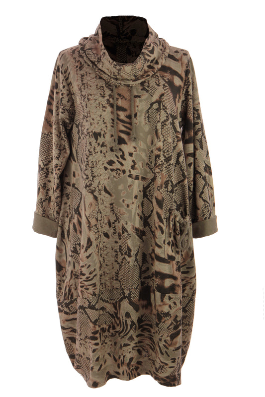 Abstract Leopard Print Cowl Neck Dress
