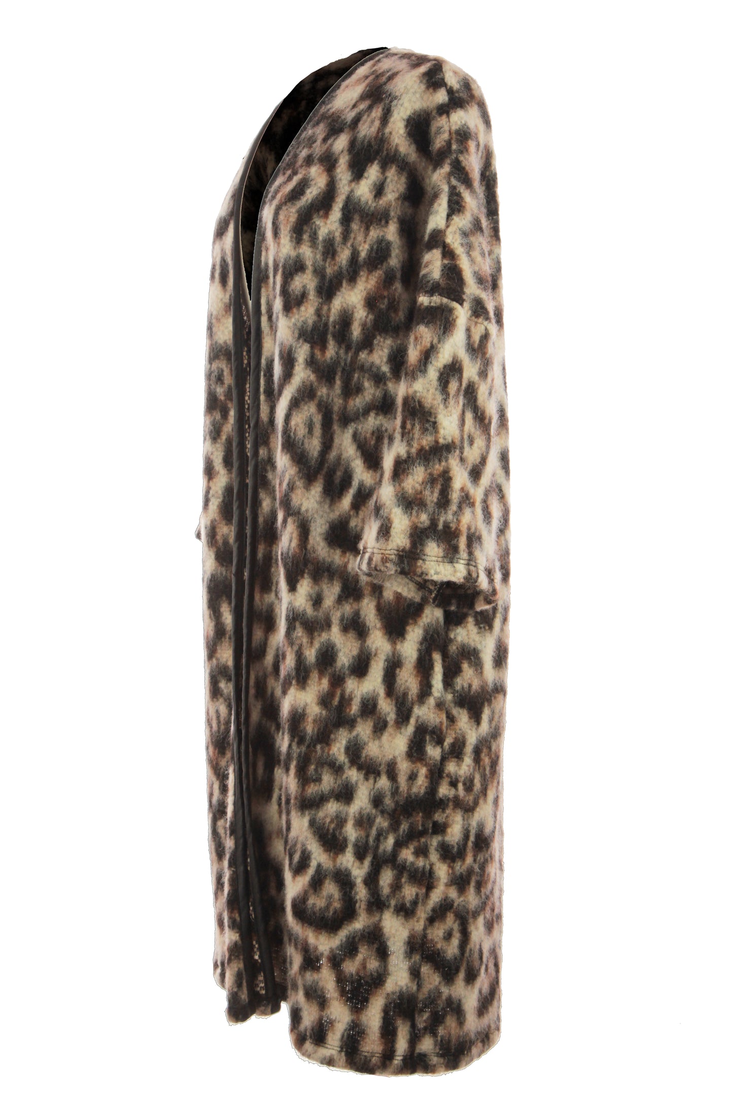 3/4 Sleeve Leopard Print Wool Coat