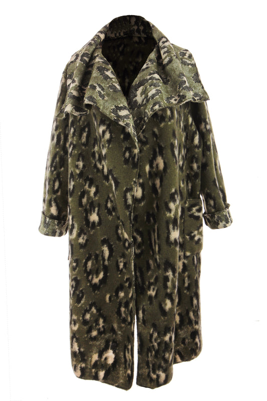 Leopard Print Brushed Wool Coat