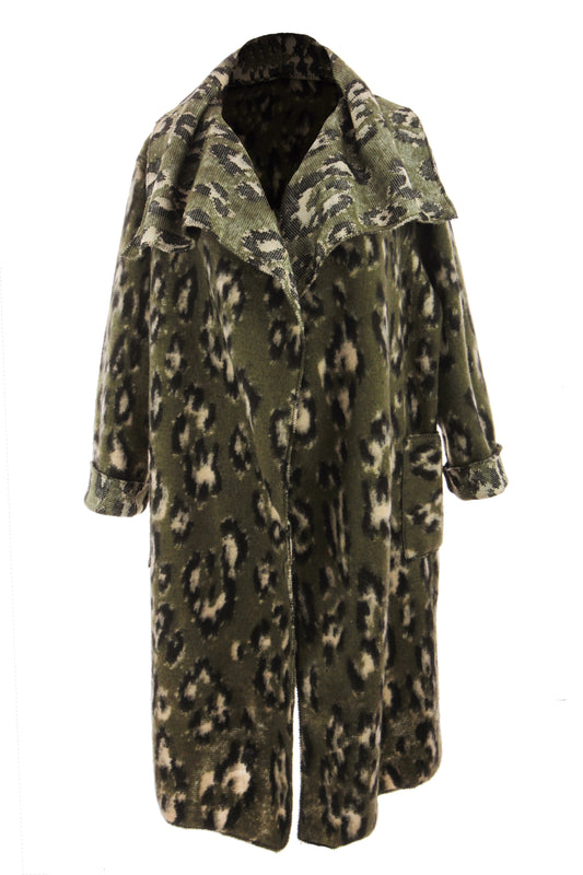 Leopard Print Brushed Wool Coat