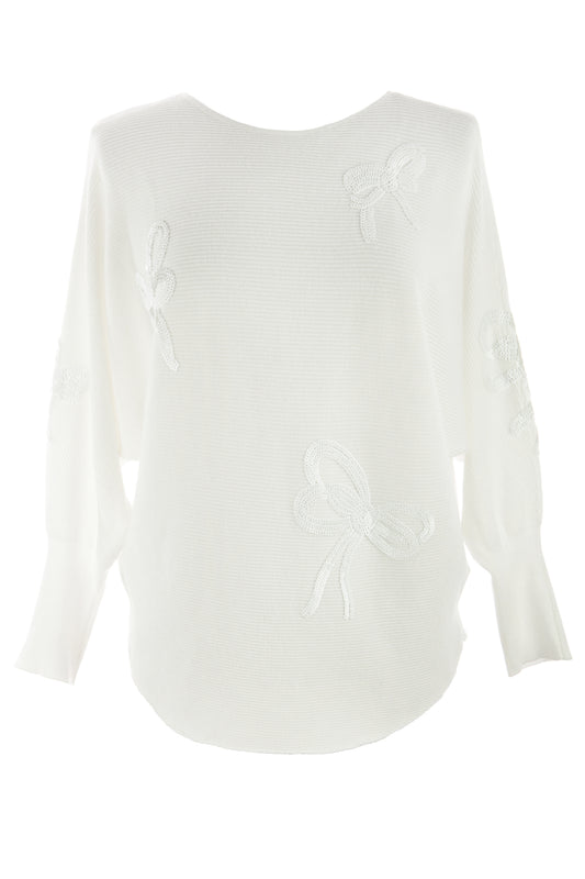 Sequin Bows Ribbed Knit Jumper