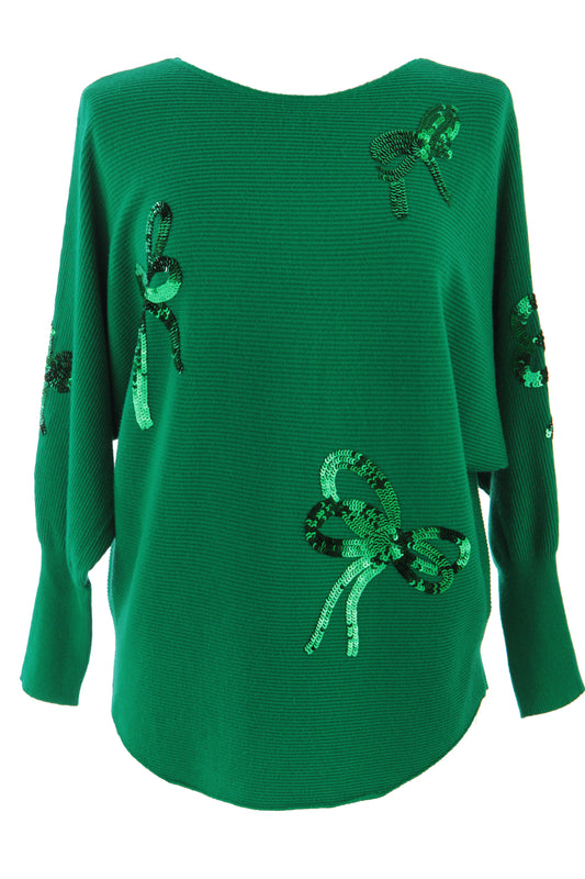 Sequin Bows Ribbed Knit Jumper