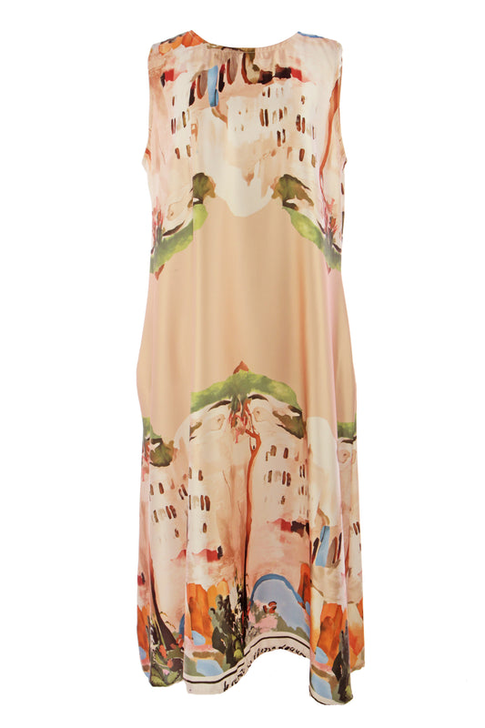 Watercolour Landscape Print Satin Midi