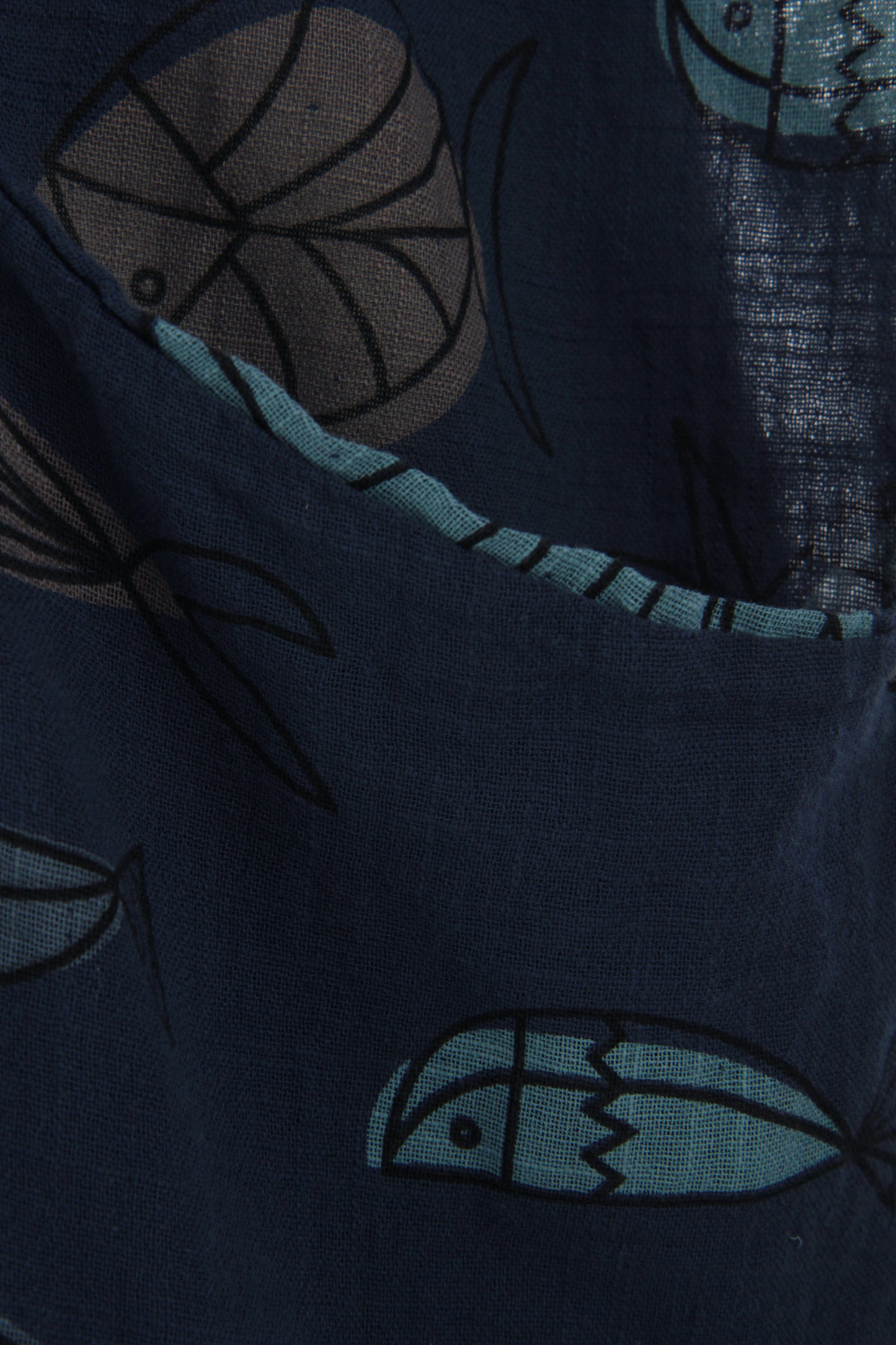 2 Pocket Fish Print Cotton Blouse