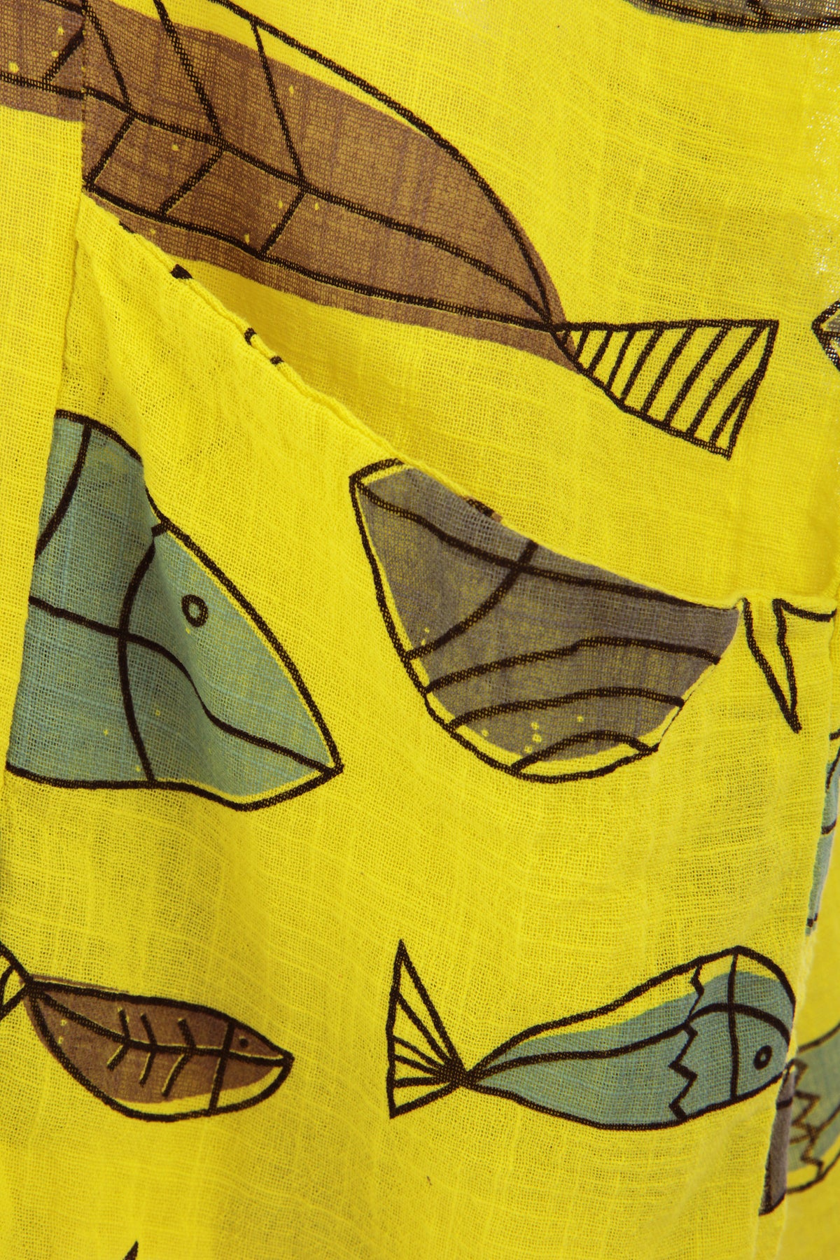 2 Pocket Fish Print Cotton Blouse