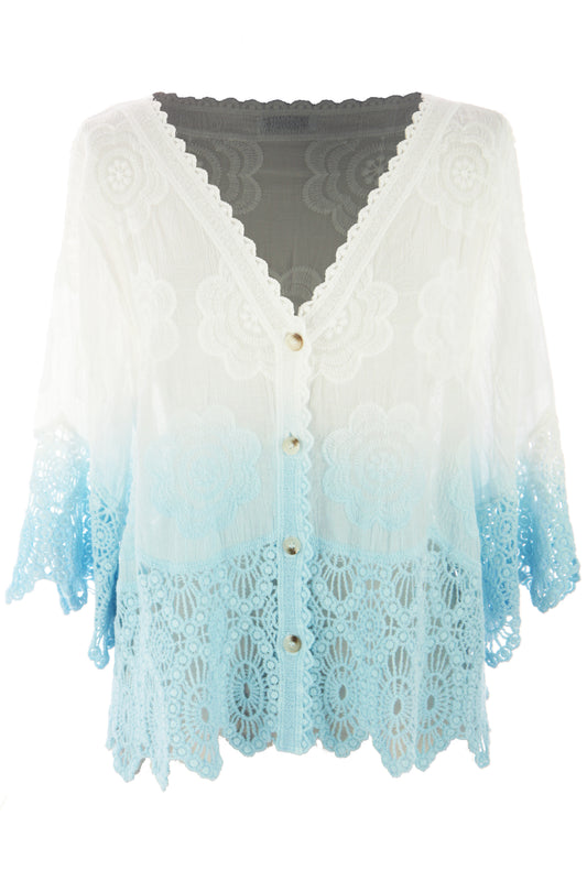 Dip Dye Crochet Trim Cotton Shirt