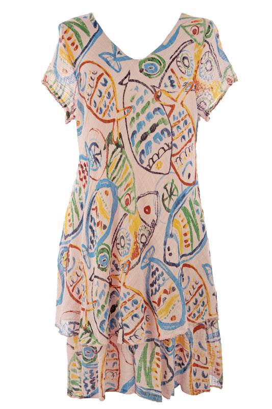 Fish Print Bias Cut Dress