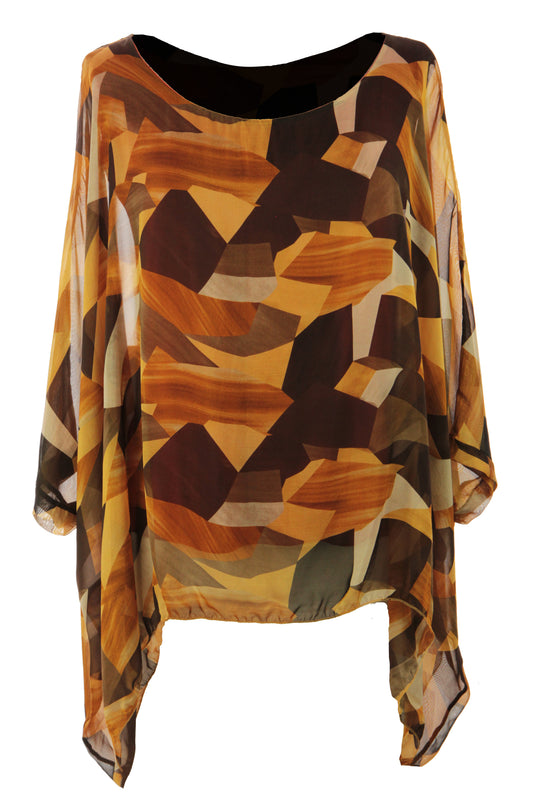 Geometric Print Silk Blouse