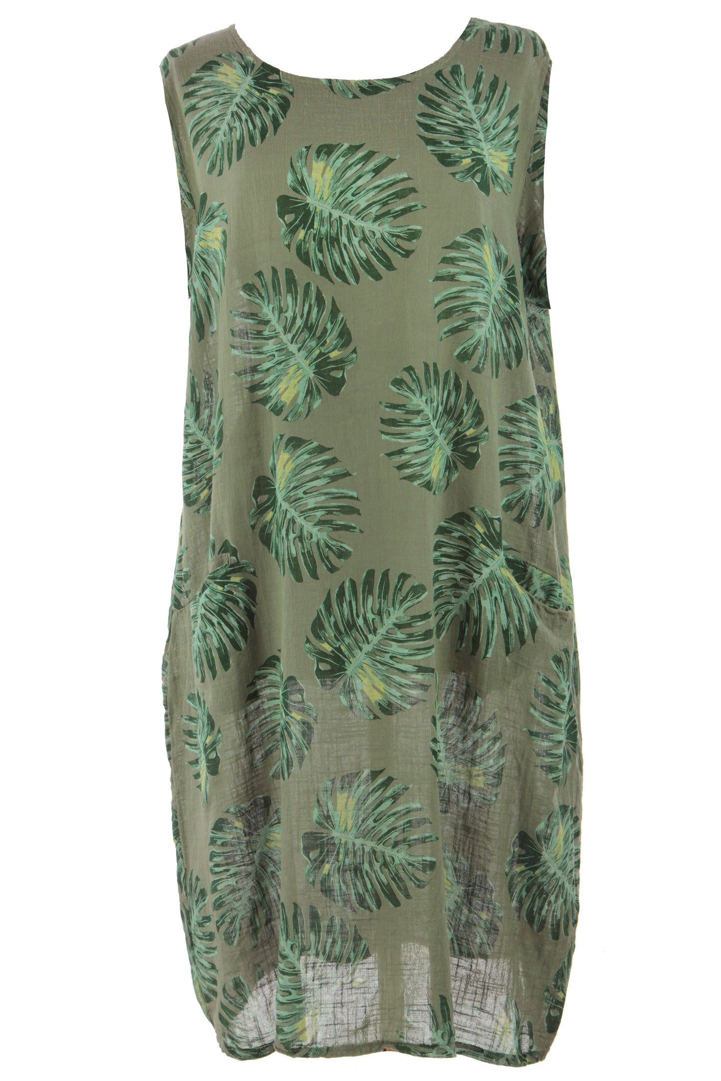 Sleeveless 2 Pocket Palm Print Dress