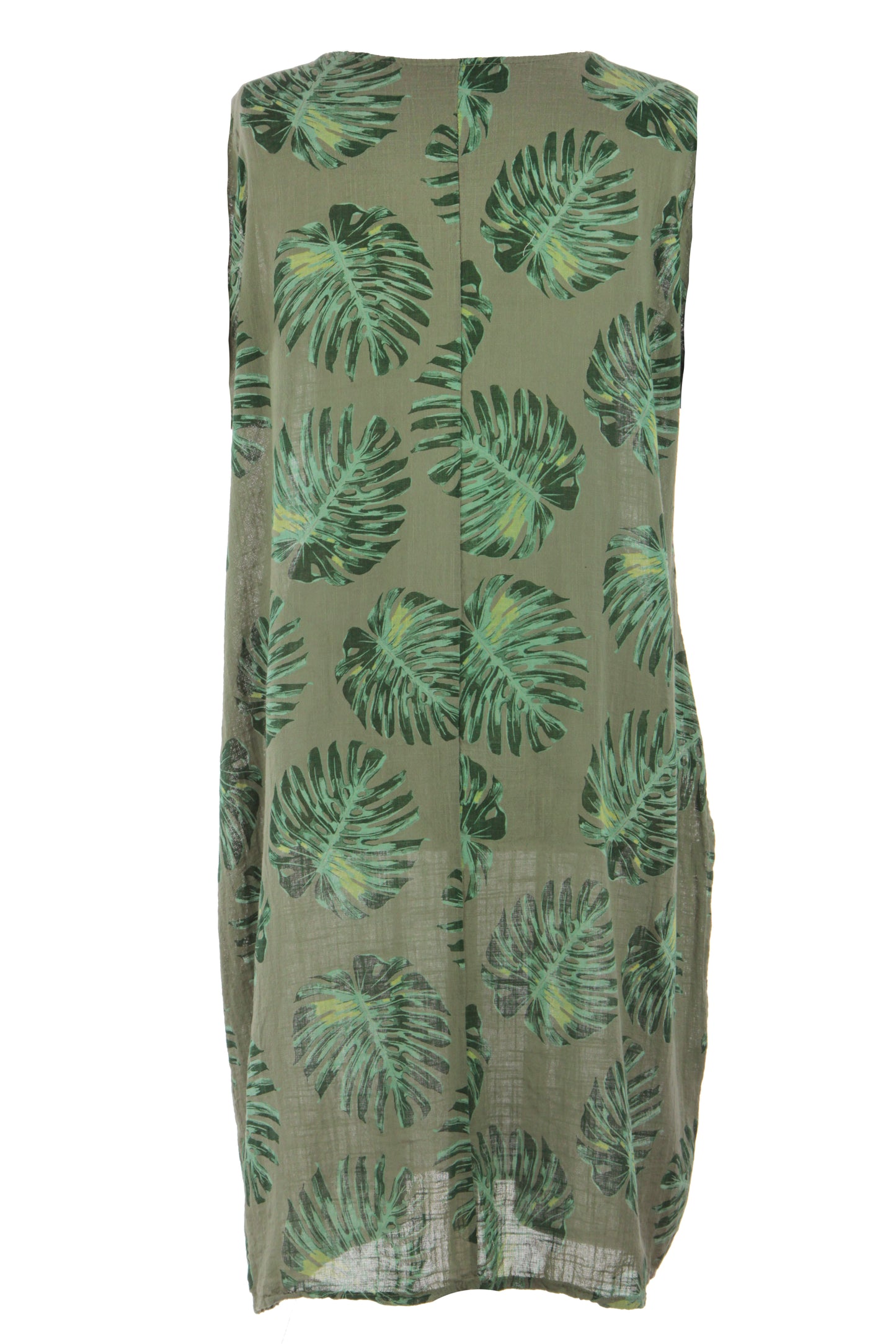 Sleeveless 2 Pocket Palm Print Dress