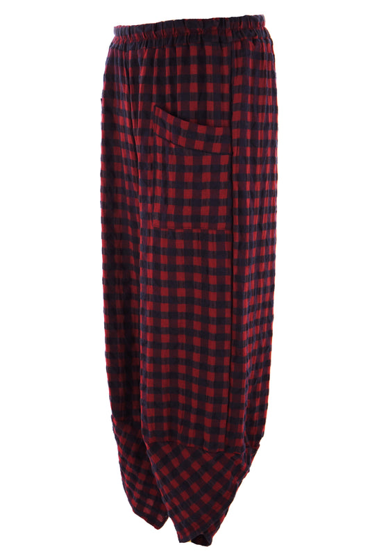 2 Pocket Tulip Ankle Barrel Leg Check Trouser