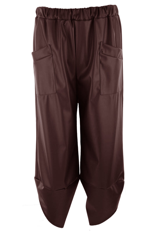 2 Pocket Tulip Ankle Barrel Leg PU Trouser