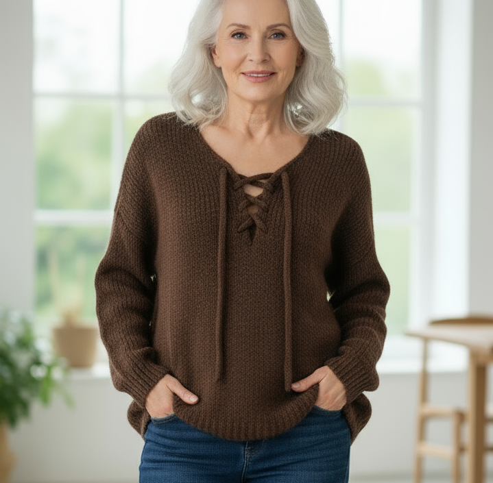 Lace Up Neck Wool Knit Jumper