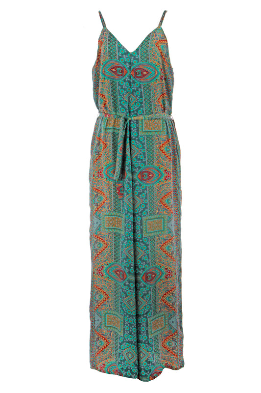 Strappy Paisley Print Silk Jumpsuit
