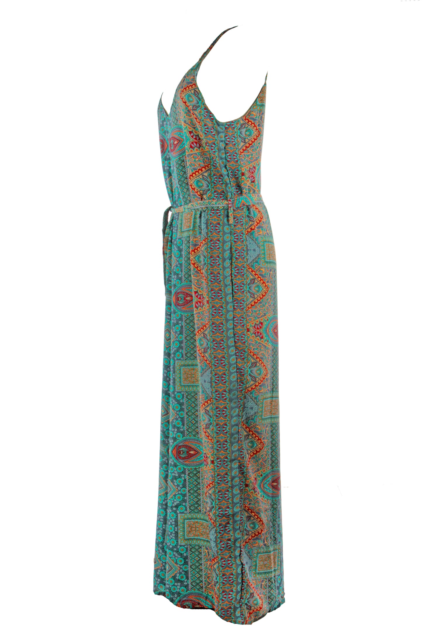Strappy Paisley Print Silk Jumpsuit