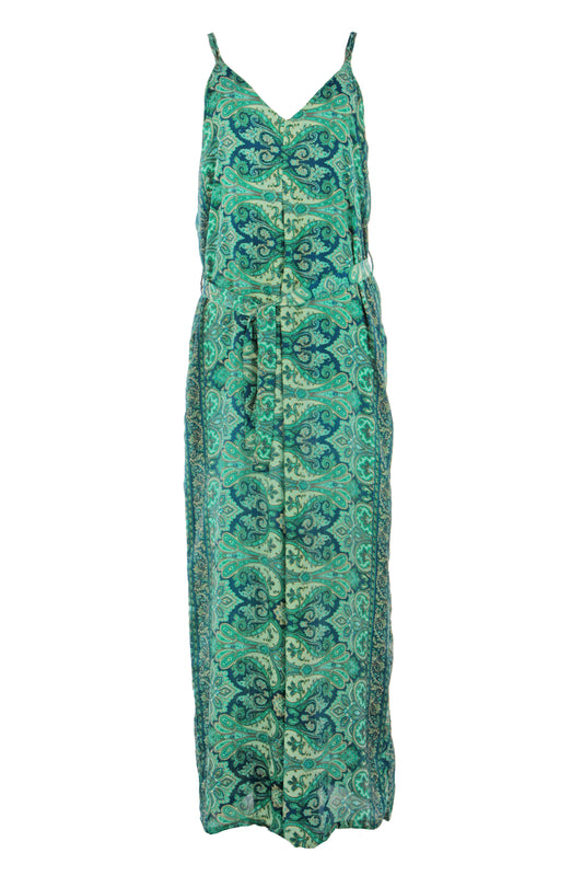 Strappy Paisley Print Silk Jumpsuit