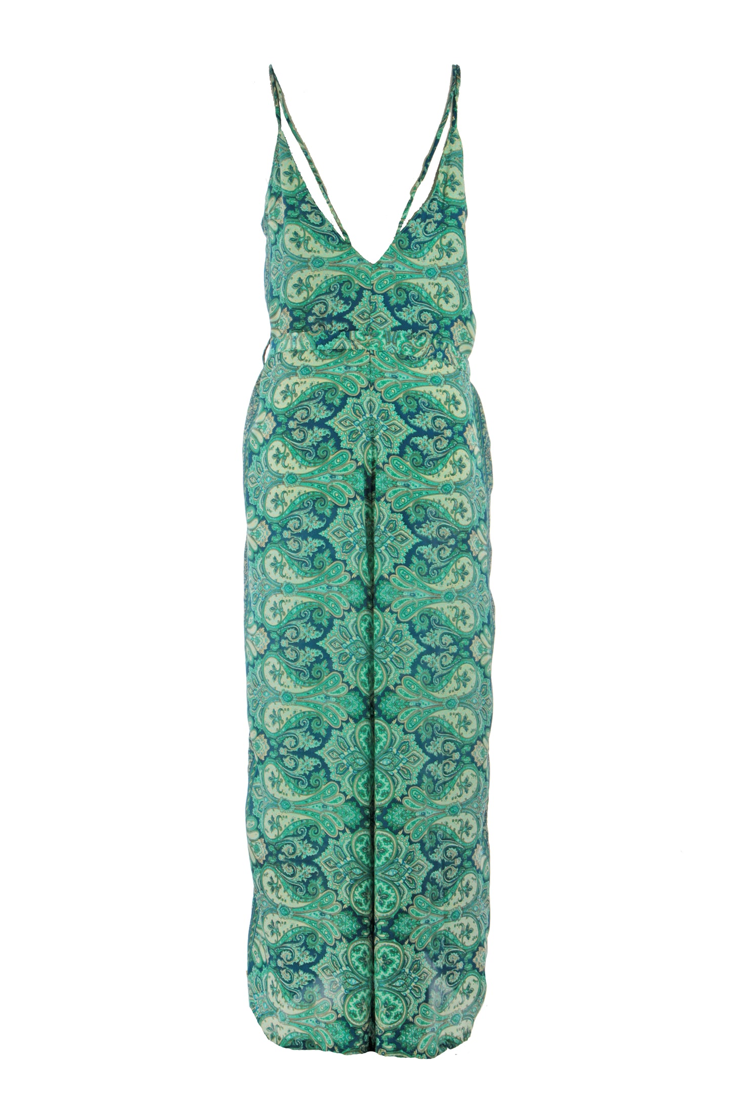Strappy Paisley Print Silk Jumpsuit