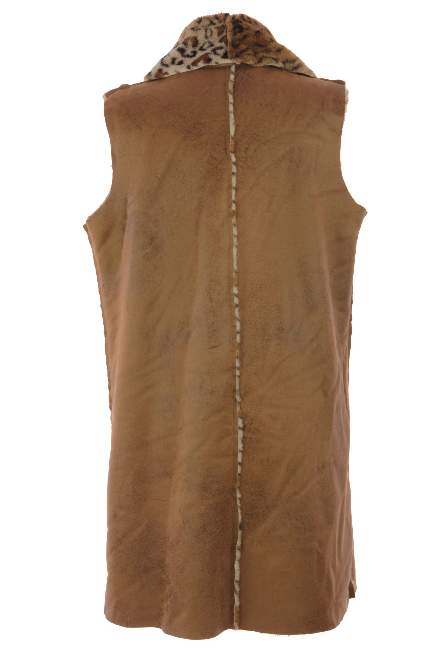 Faux Suede Leopard Longline Gilet