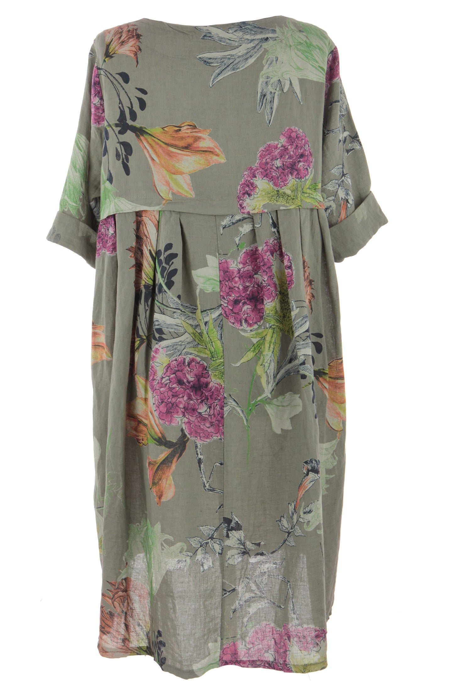 Floral Print Pleat Back Linen Dress