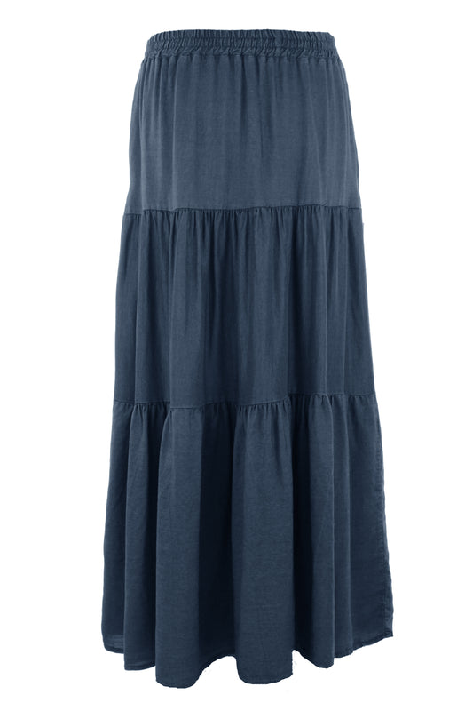 Tiered Denim Maxi Skirt