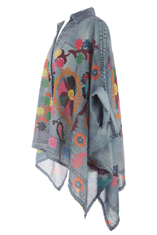 Batwing Denim Look Print Shirt